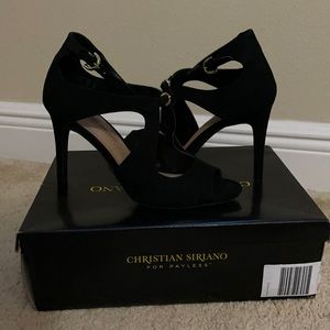 Christian Siriano- black heels with top buckle